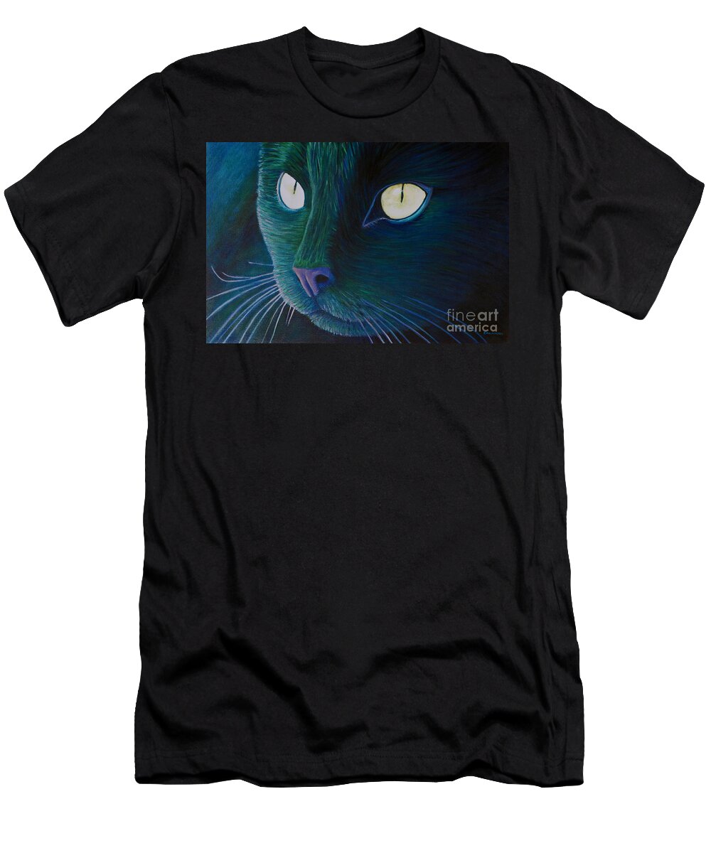 Cat T-Shirt featuring the painting Night Vision by Brian Commerford