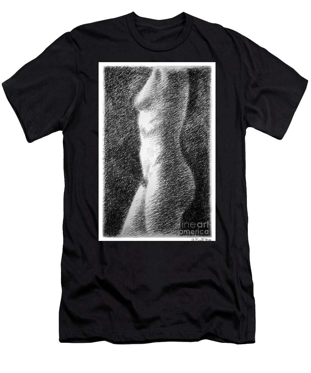  T-Shirt featuring the drawing Nude Female Torso Drawings 6 by Gordon Punt