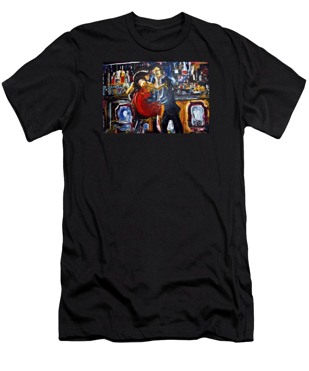 Lovers T-Shirt featuring the painting Obvious Intent by James Lavott