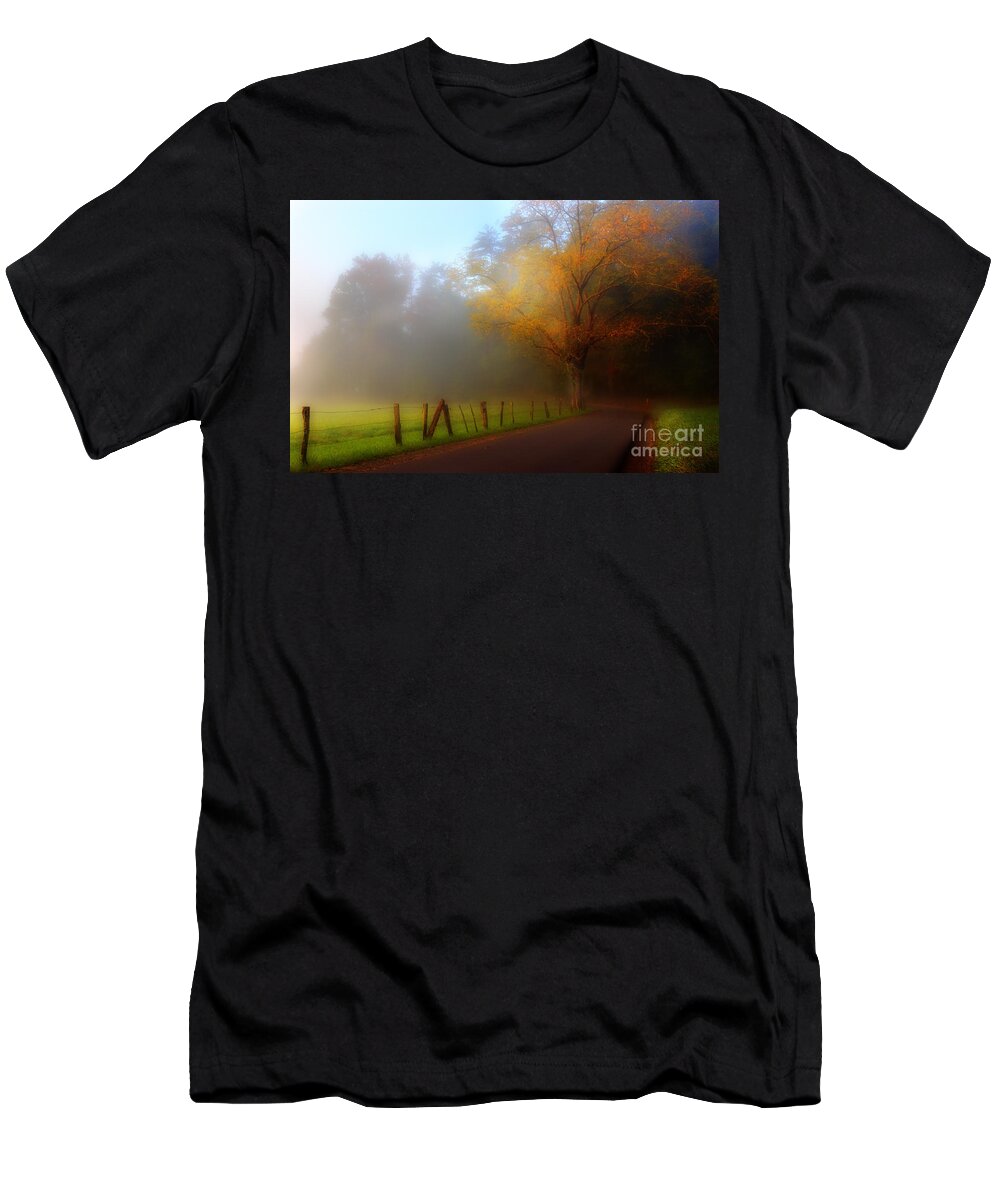 Cades Cove T-Shirt featuring the photograph October And Fog by Michael Eingle