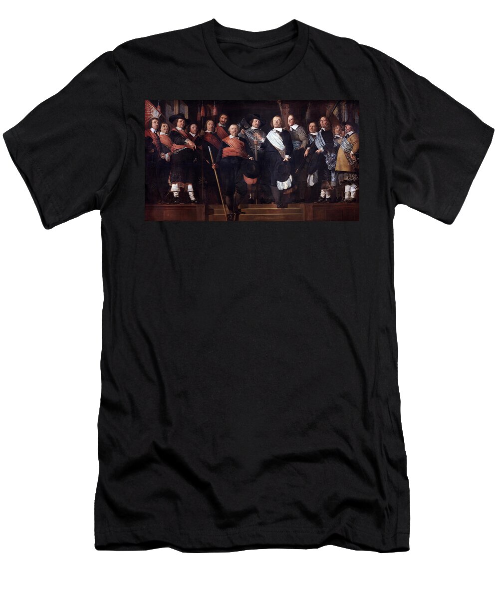 Caesar Van Everdingen T-Shirt featuring the painting Officers and Standard-Bearers of the Old Civic Guard by Caesar van Everdingen