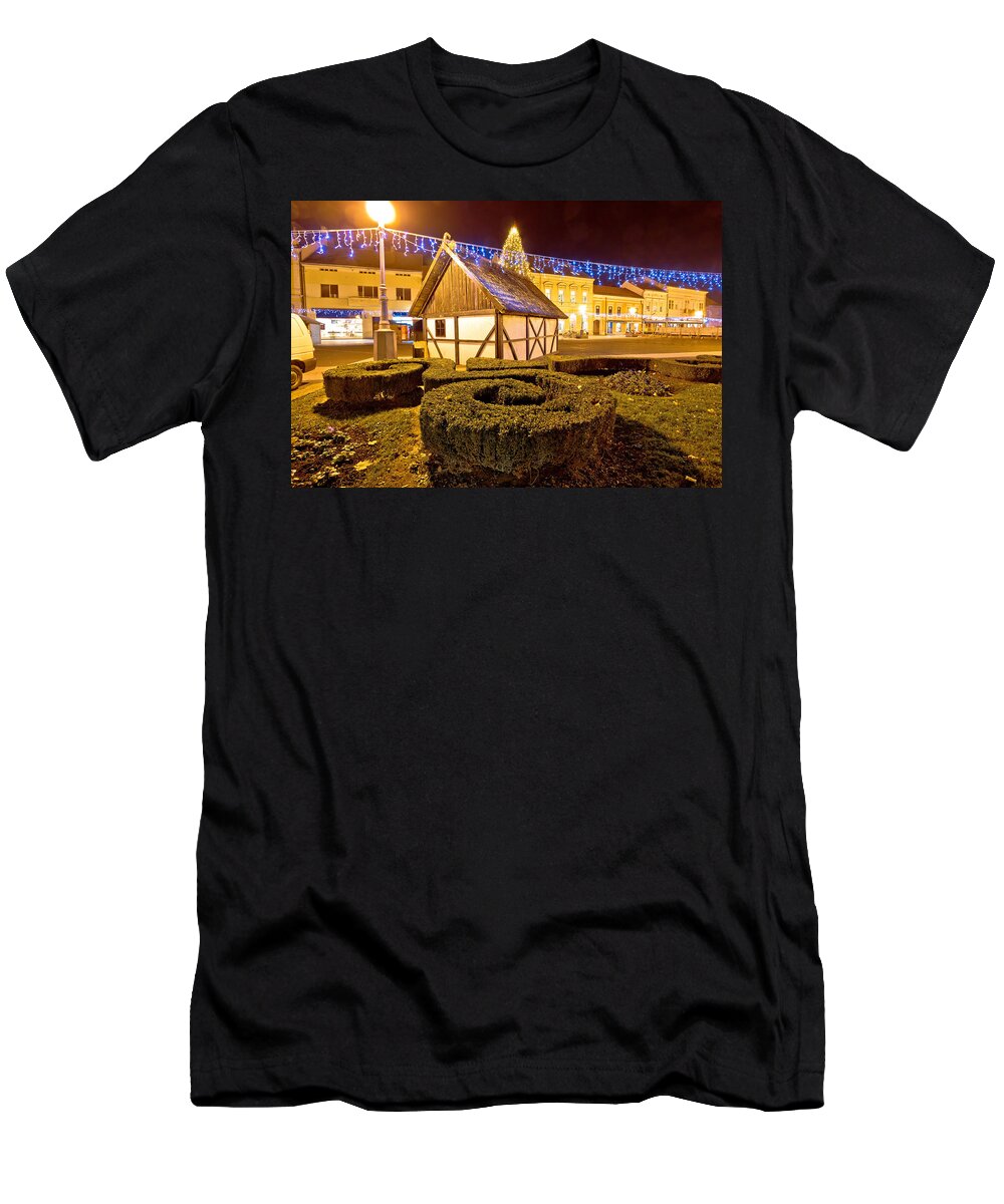 Christmas T-Shirt featuring the photograph Old cottage in Koprivnica christmas view by Brch Photography