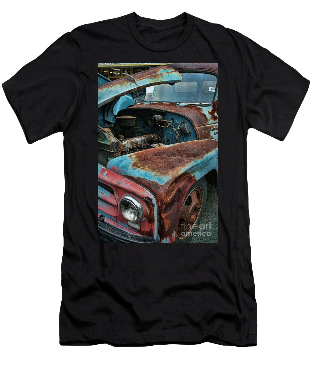 Old Trucks T-Shirt featuring the photograph Old International Hood and Fender HDROC4224-13 by Randy Harris