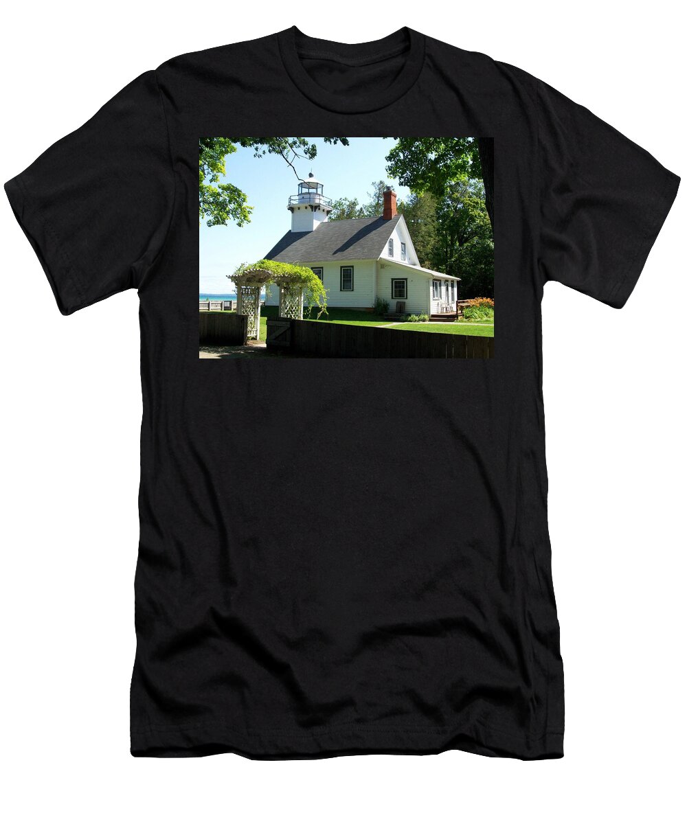 Mission Point Light T-Shirt featuring the photograph Old Mission Lighthouse by Michelle Calkins