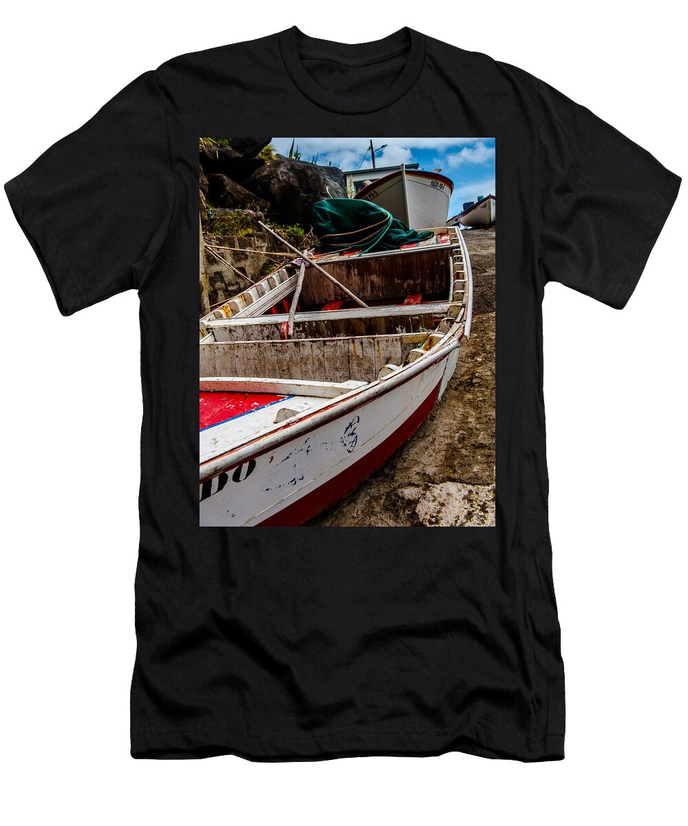 Beach T-Shirt featuring the photograph Old wooden fishing boat on dock by Joseph Amaral