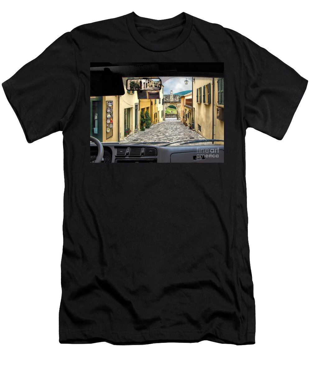 San Leo T-Shirt featuring the photograph On the Road in San Leo.Italy by Jennie Breeze