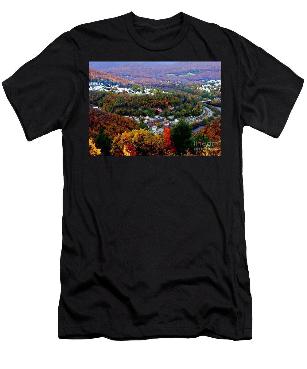 Jim Thorpe Pa T-Shirt featuring the photograph Panorama of Jim Thorpe PA Switzerland of America - Abstracted foliage by Jacqueline M Lewis