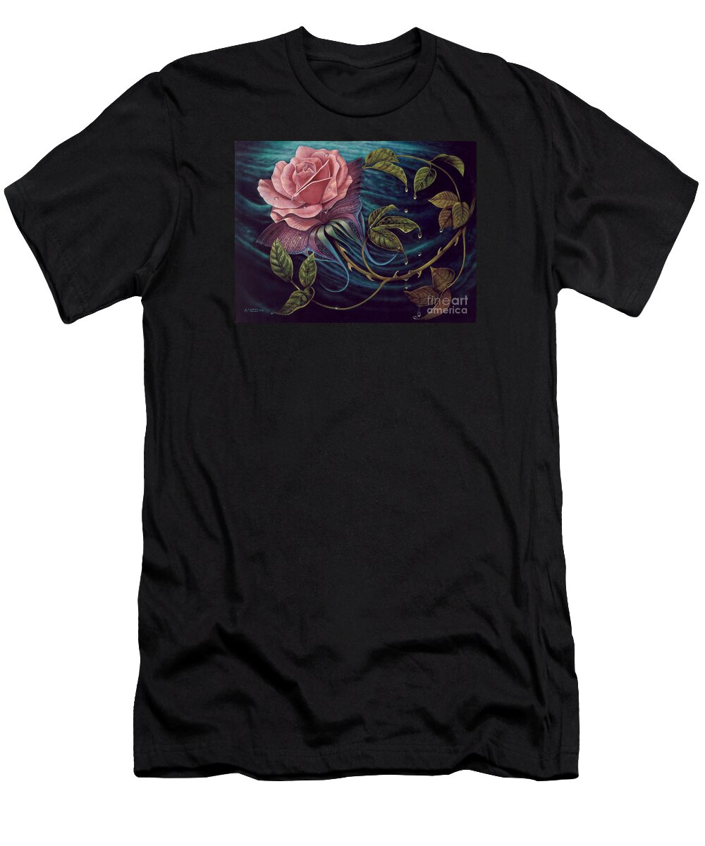 Rose T-Shirt featuring the painting Papalotl Rosalis by Ricardo Chavez-Mendez