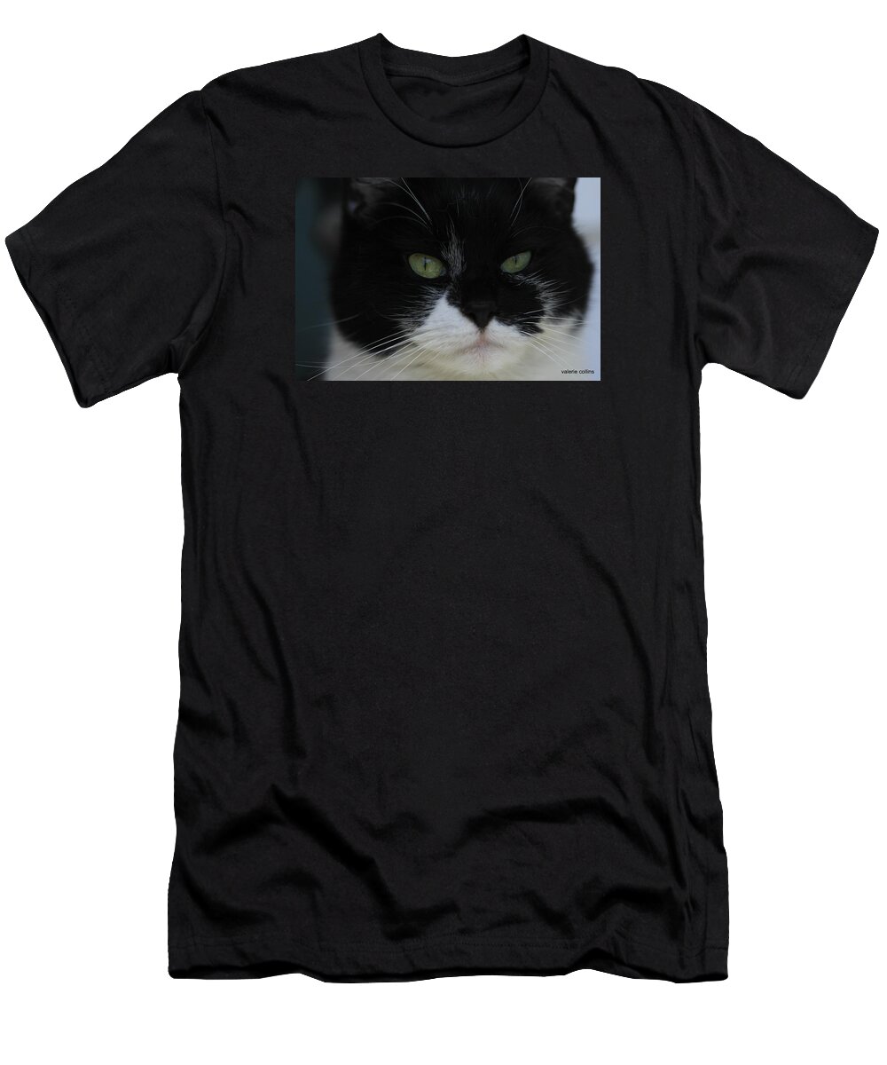 Tuxedo T-Shirt featuring the photograph Green Eyes of a Tuxedo Cat by Valerie Collins