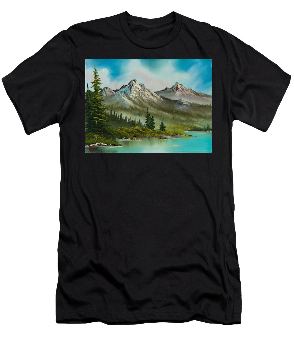 Landscape T-Shirt featuring the painting Peaceful Pines by Chris Steele