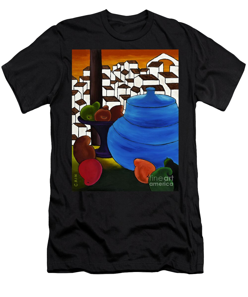 Pears T-Shirt featuring the painting Pears And Blue Pot by William Cain