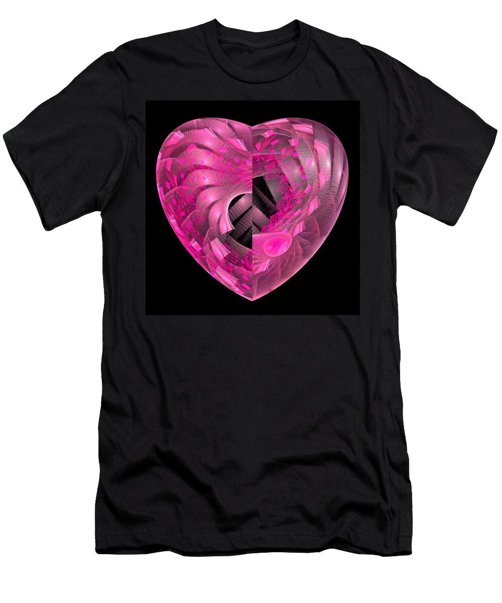 Heart T-Shirt featuring the digital art Pink fractal heart square format poster by Matthias Hauser