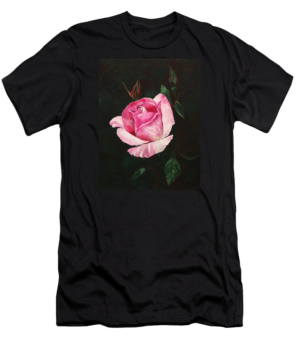Flowers T-Shirt featuring the painting Pink Rose by Masha Batkova
