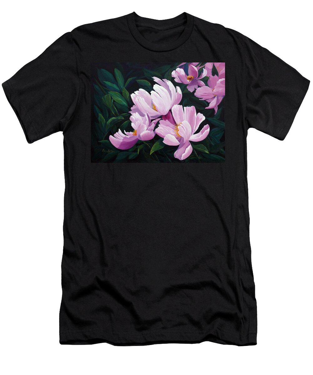 Peony T-Shirt featuring the painting Pink Windflower Peonies by Karen Mattson
