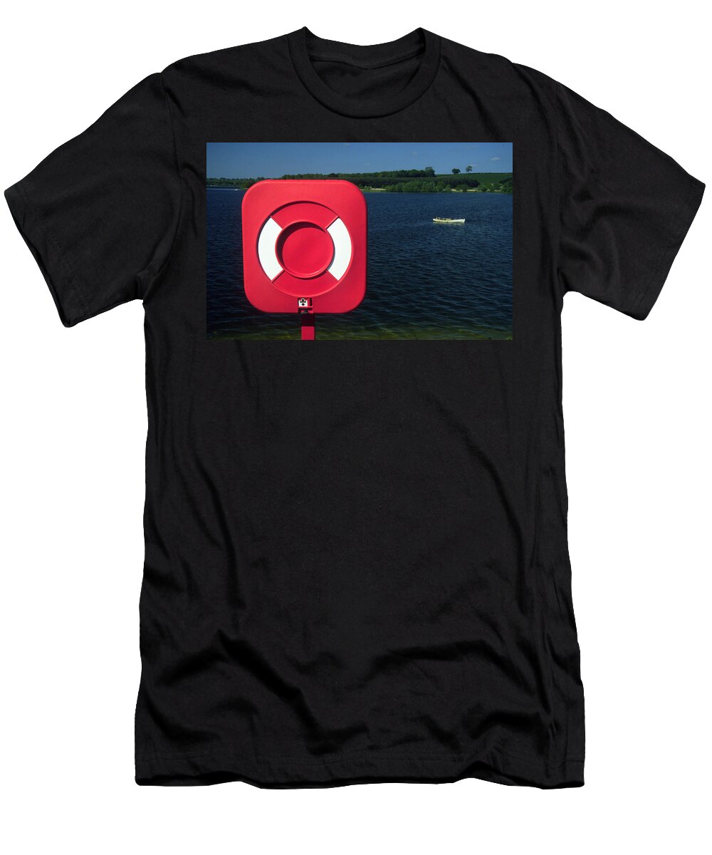 Lifebuoy T-Shirt featuring the photograph Pitsford Reservoir Lifebuoy by Gordon James