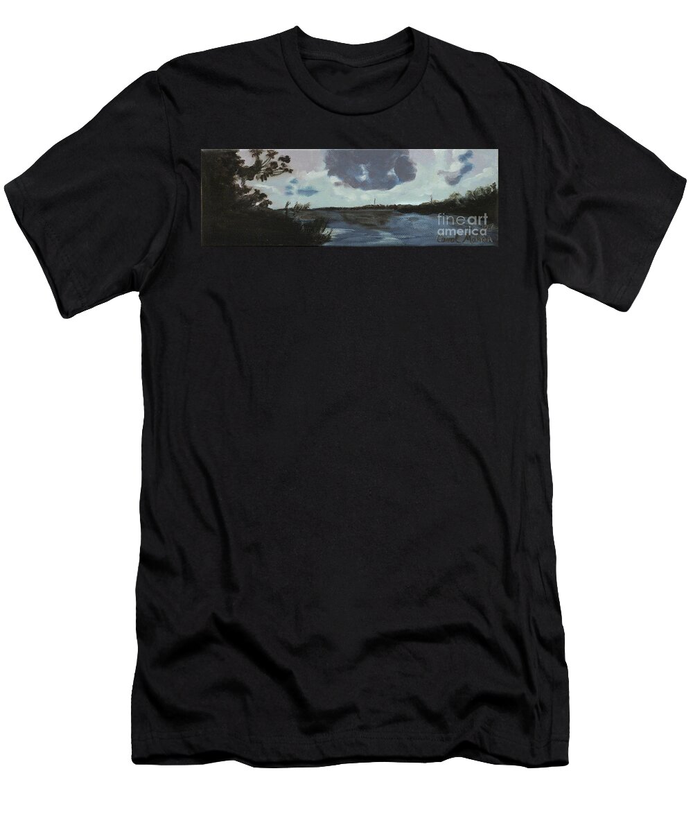 Blue Skies T-Shirt featuring the painting Pointe aux Chein Blue Skies by Carol Oufnac Mahan