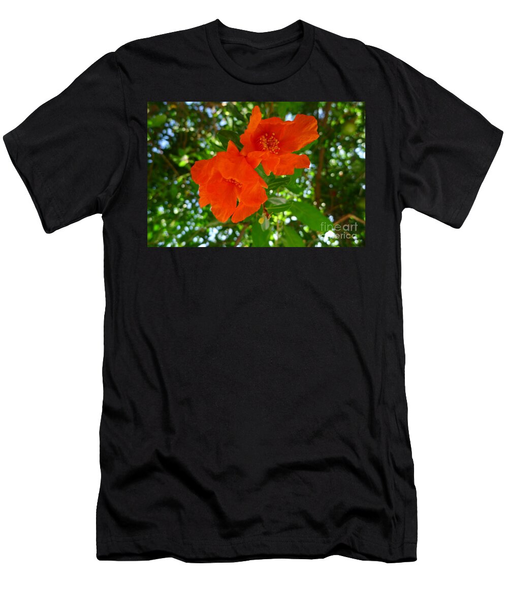 Pomegranate T-Shirt featuring the photograph Pomegranate Blossom by Nora Boghossian