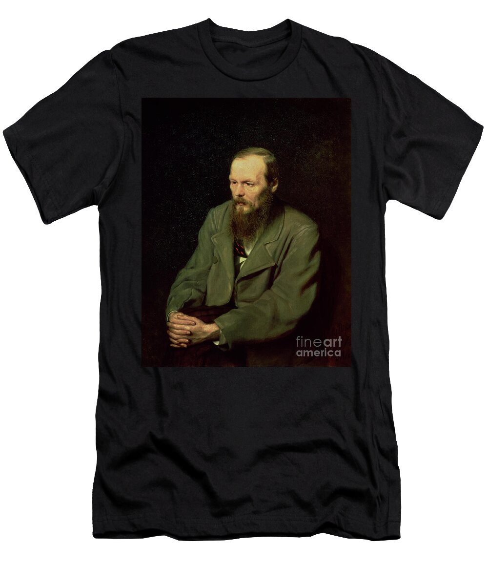 Beard; Male; Novelist; Dostoevsky; Dostoievsky; Dostoievski; Writer; Author; Fedor T-Shirt featuring the painting Portrait of Fyodor Dostoyevsky by Vasili Grigorevich Perov