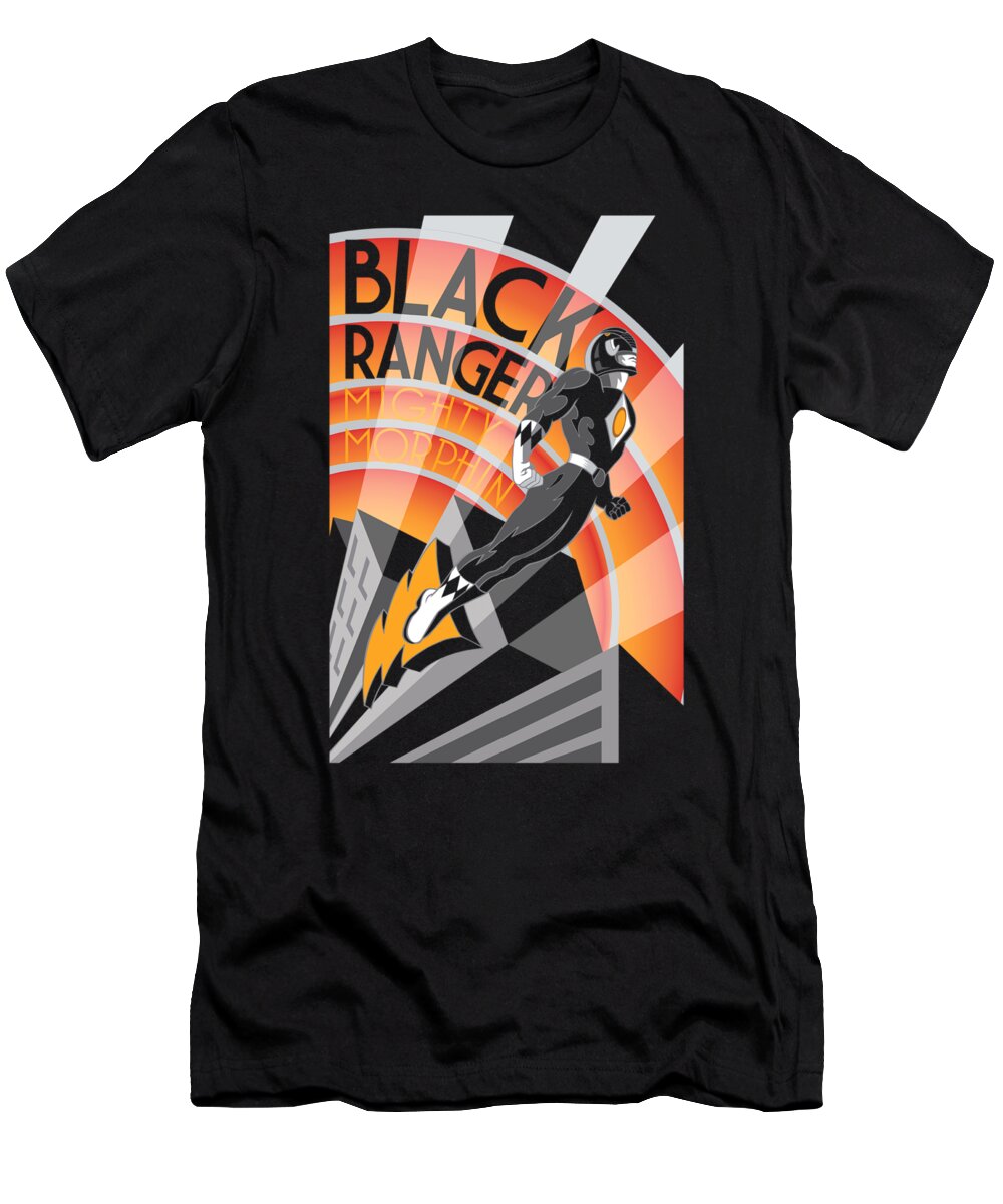  T-Shirt featuring the digital art Power Rangers - Black Ranger Deco by Brand A