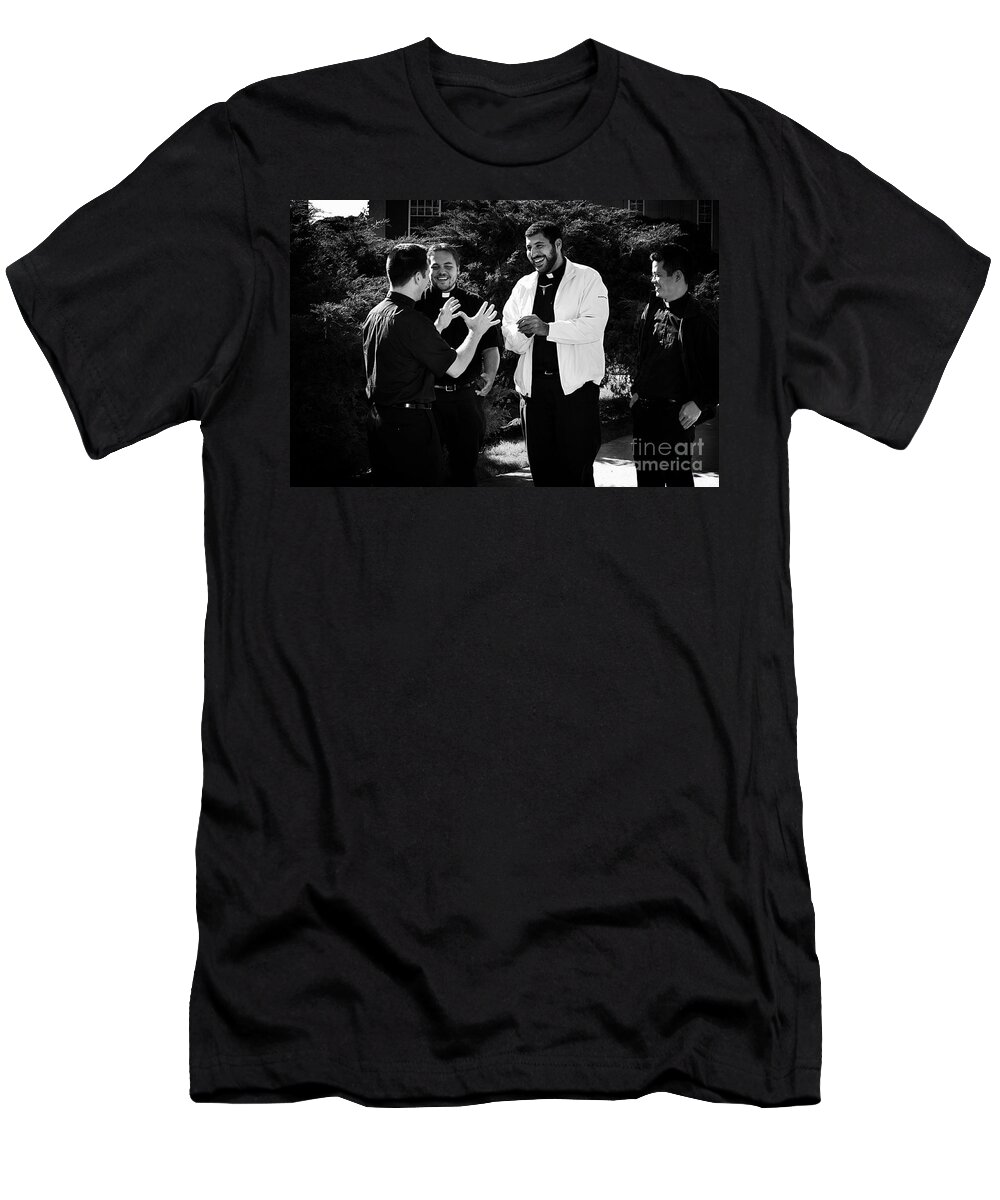 Blackandwhite T-Shirt featuring the photograph Priest Camaraderie by Frank J Casella