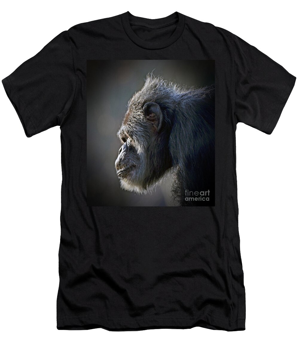 Portrait Of An Elderly Chimp T-Shirt featuring the photograph Profile Portrait of an Elderly Chimp by Jim Fitzpatrick