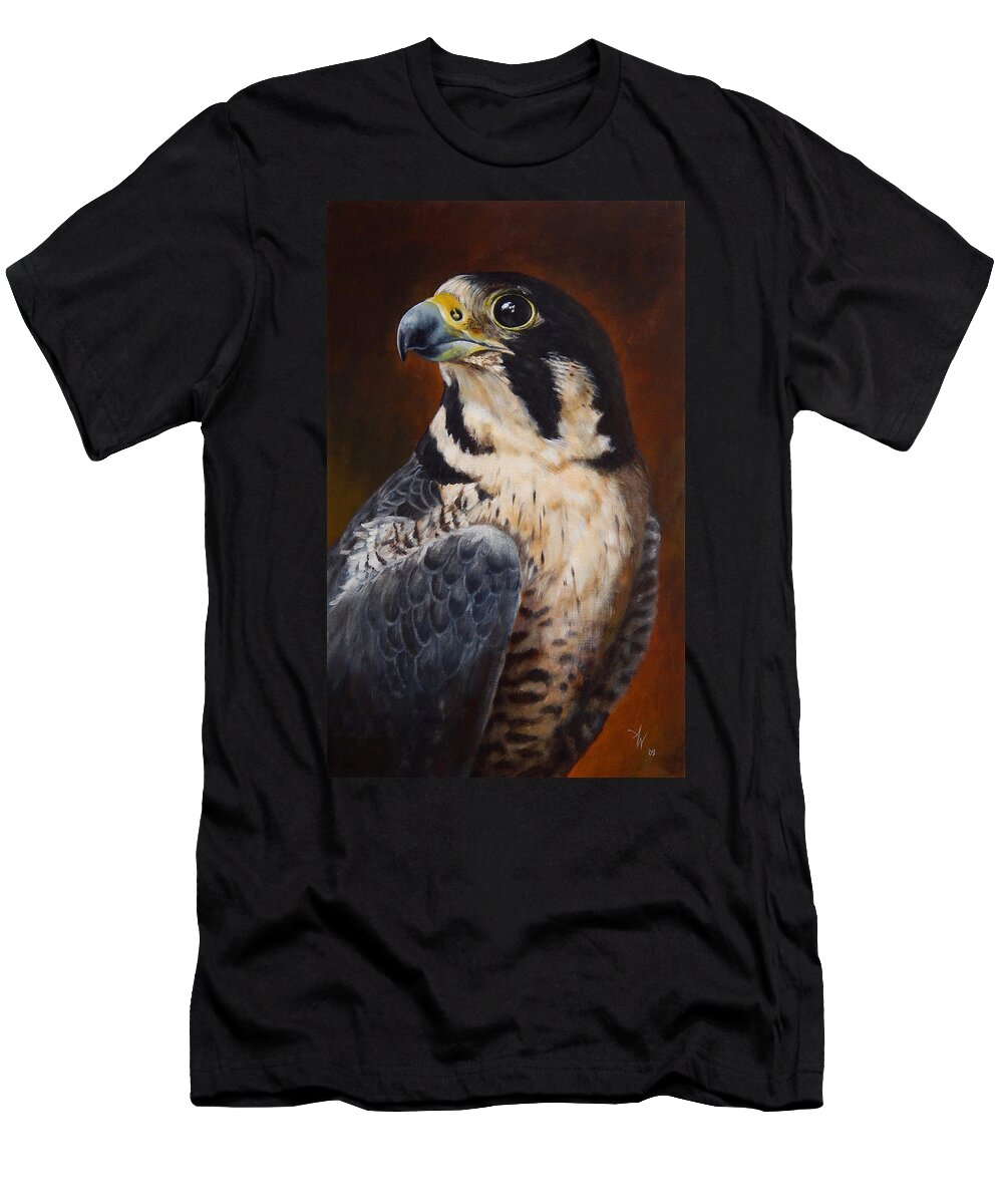 Peregrine Falcon T-Shirt featuring the painting Proud - Peregrine Falcon by Arie Van der Wijst