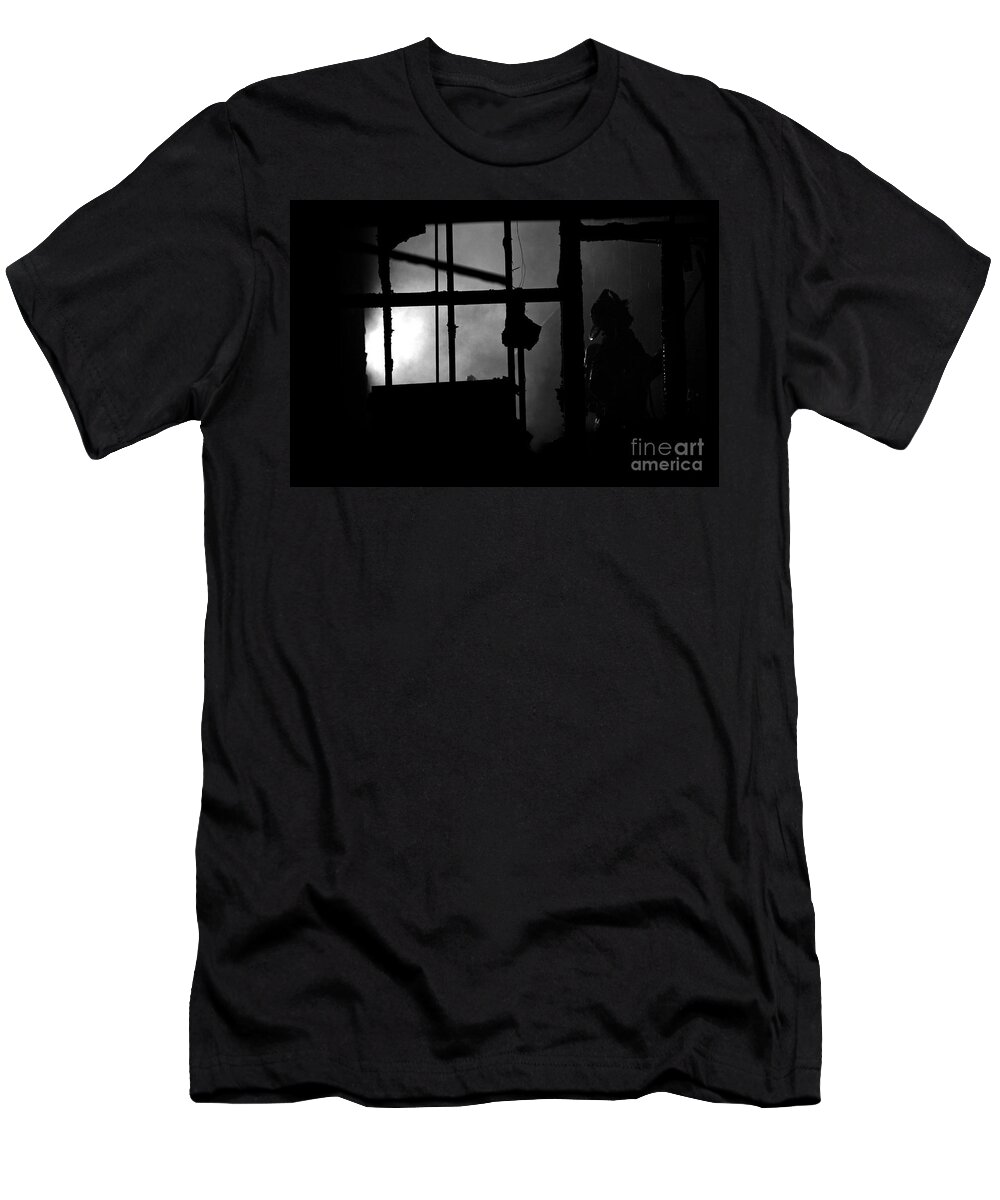 Firefighter T-Shirt featuring the photograph Pulling Ceiling by Frank J Casella