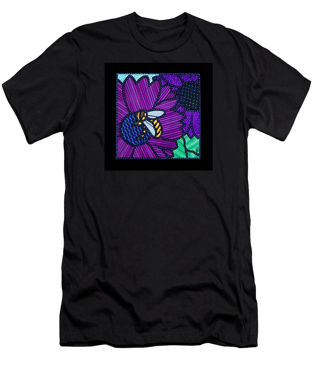 Flower T-Shirt featuring the painting Purple Flower and Bee by Jim Harris