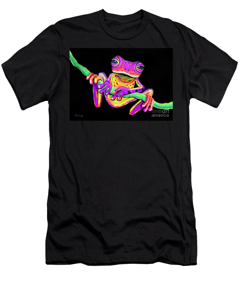 Purple Frog T-Shirt featuring the painting Purple frog on a vine by Nick Gustafson