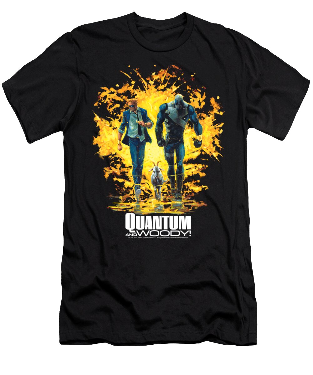  T-Shirt featuring the digital art Quantum And Woody - Explosion by Brand A
