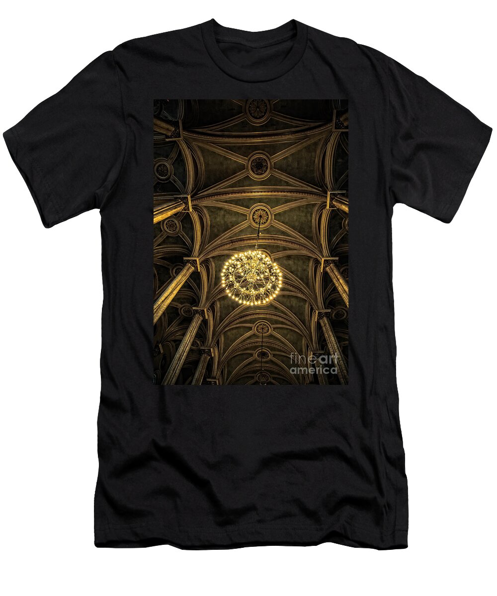 Hdr T-Shirt featuring the photograph Quebec City Canada Ornate Grand Hall or Church Ceiling by Edward Fielding