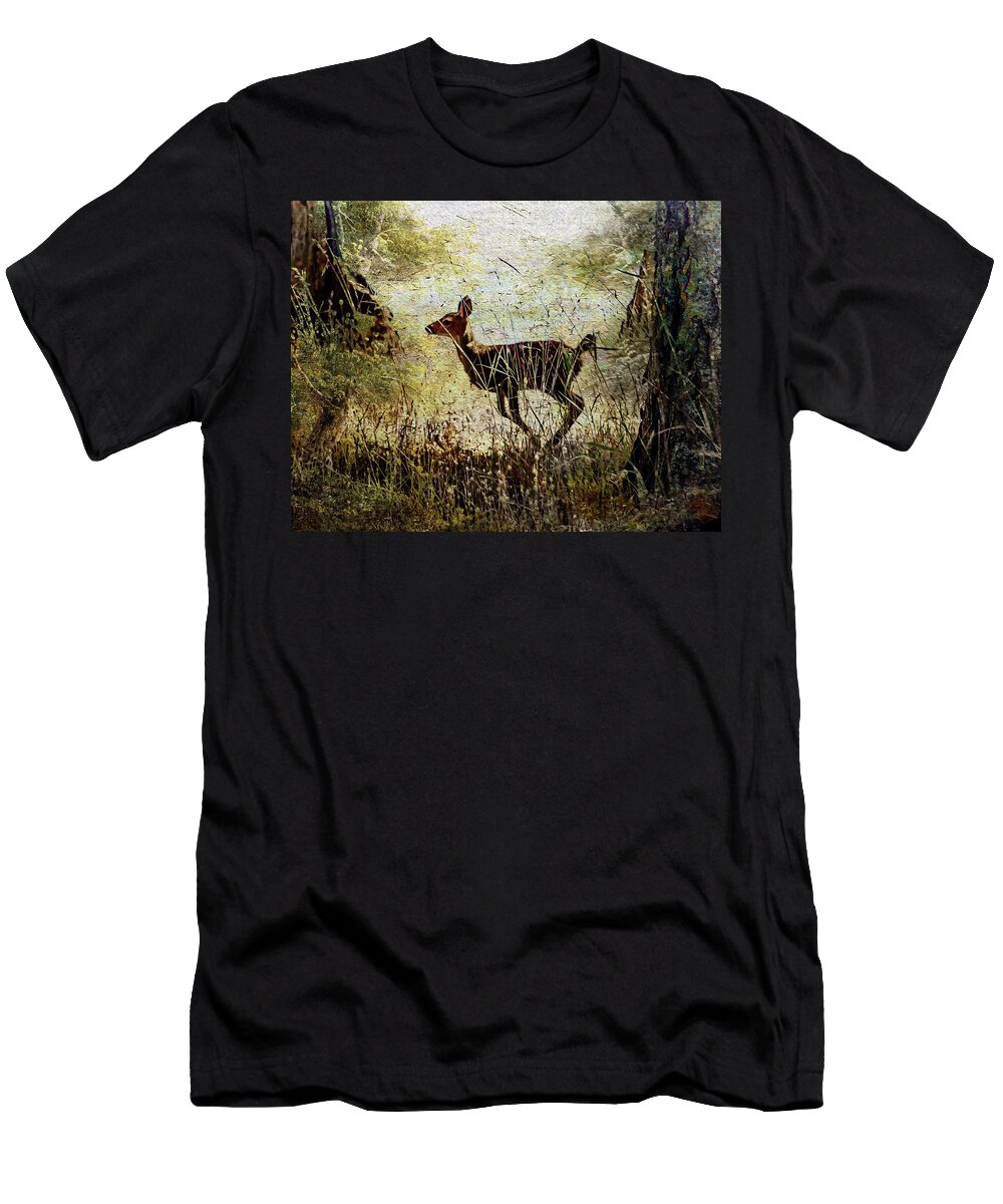 Fawn T-Shirt featuring the photograph Quick by Kathy Bassett