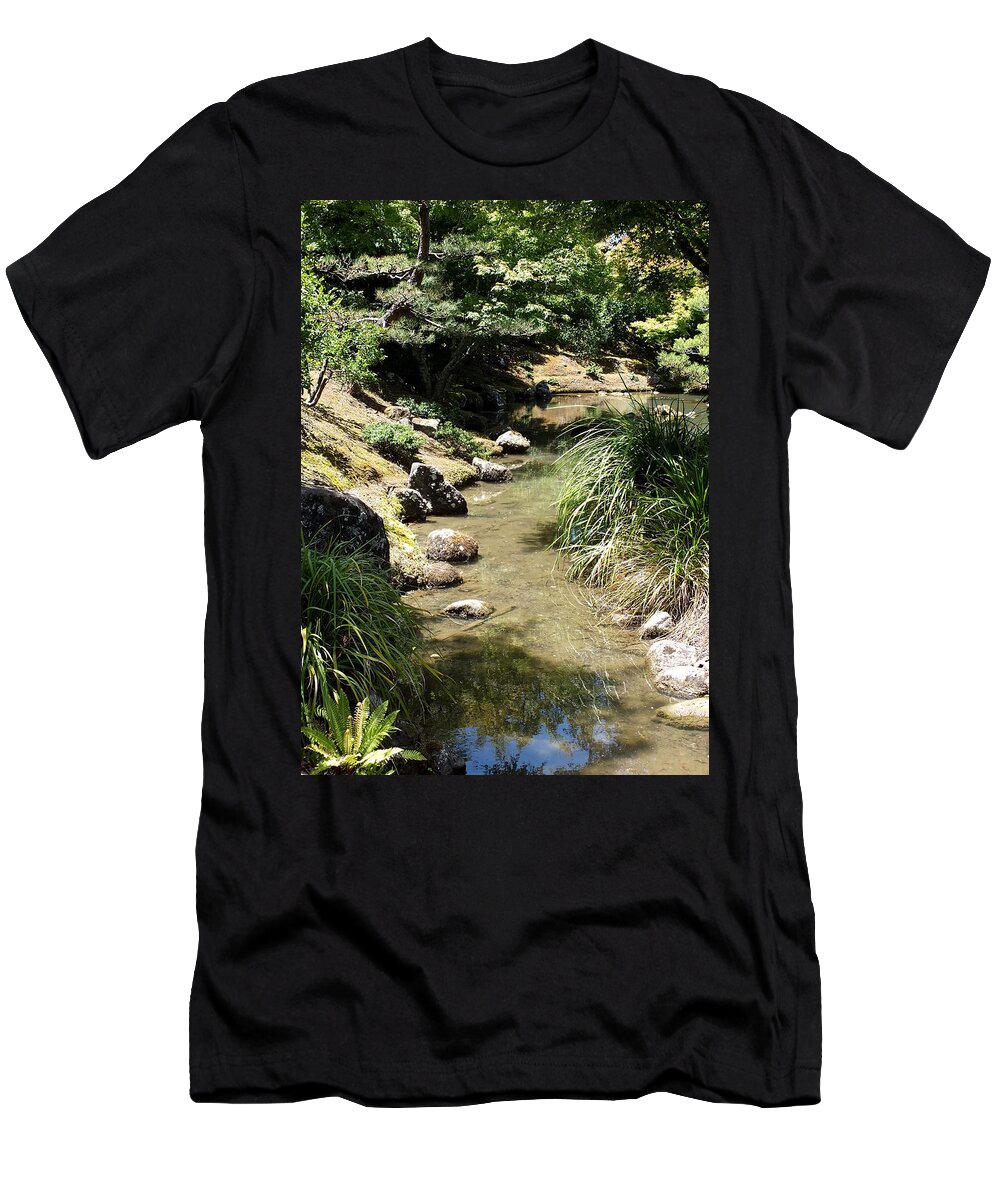 Hamilton Gardens T-Shirt featuring the photograph Quiet Stream by Guy Pettingell