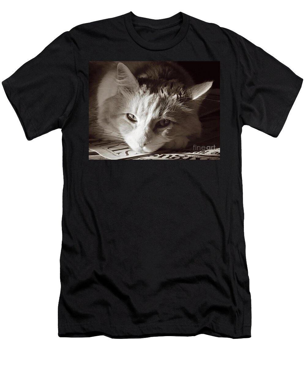 Cat T-Shirt featuring the photograph Read Me by Ellen Cotton