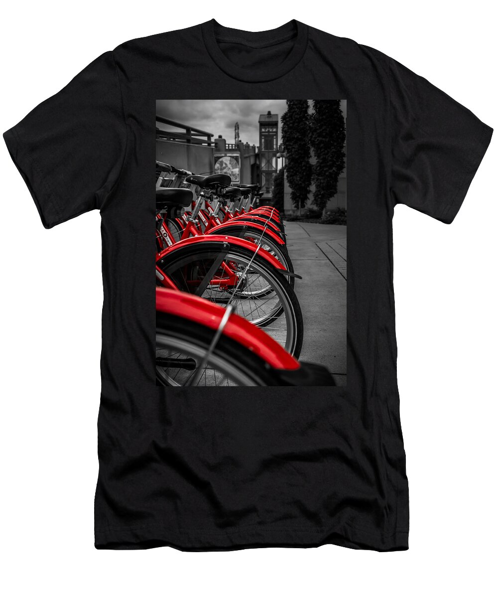 Nashville T-Shirt featuring the photograph Red Bicycles by Ron Pate