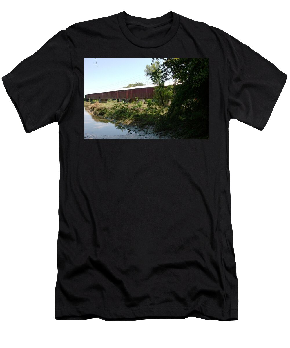 Landscape T-Shirt featuring the photograph Red Covered Bridge by Fortunate Findings Shirley Dickerson