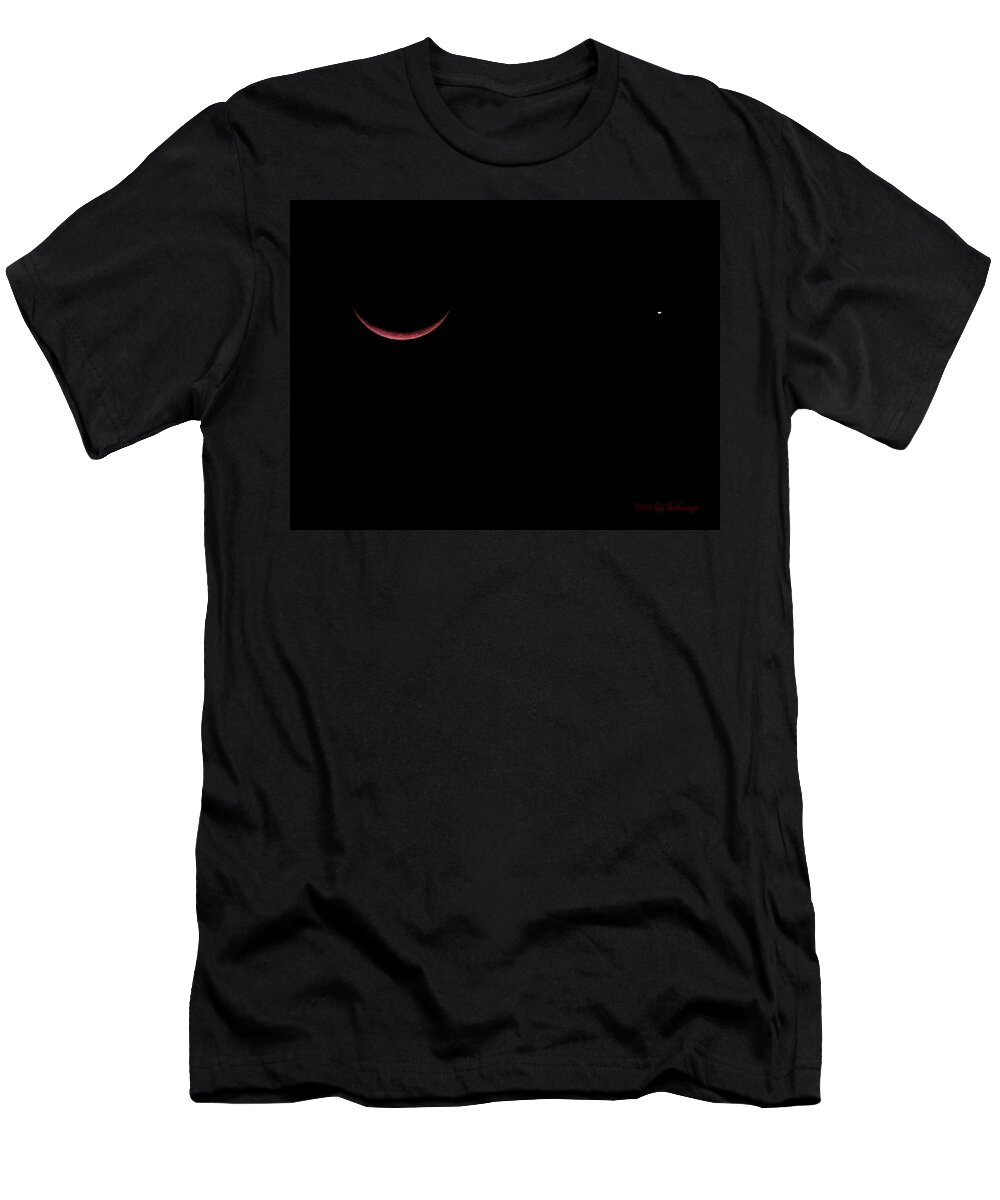 Celestial T-Shirt featuring the photograph Red Crescent Moon and Venus by Lucy VanSwearingen