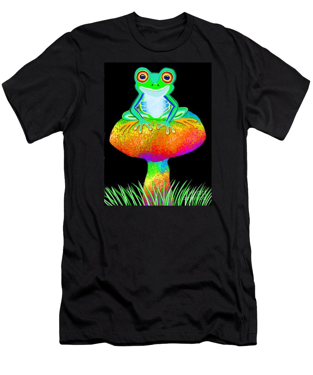 Frog T-Shirt featuring the painting Red Eyed Tree Frog and Mushroom by Nick Gustafson
