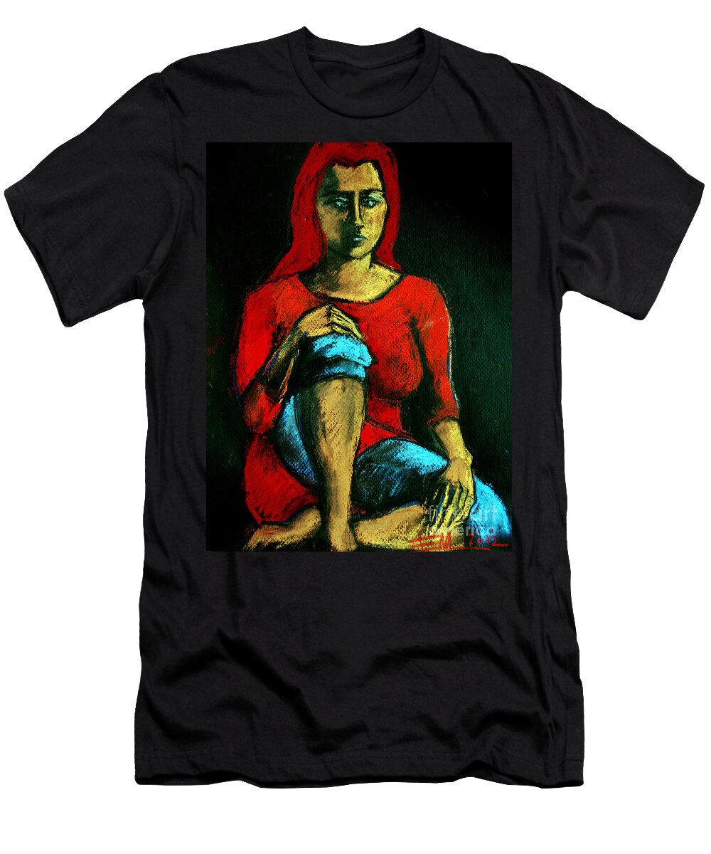 Red Hair Woman T-Shirt featuring the painting Red Hair Woman by Mona Edulesco