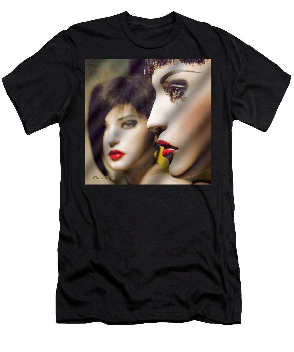 Staley T-Shirt featuring the photograph Red Lips - Black Heart by Chuck Staley