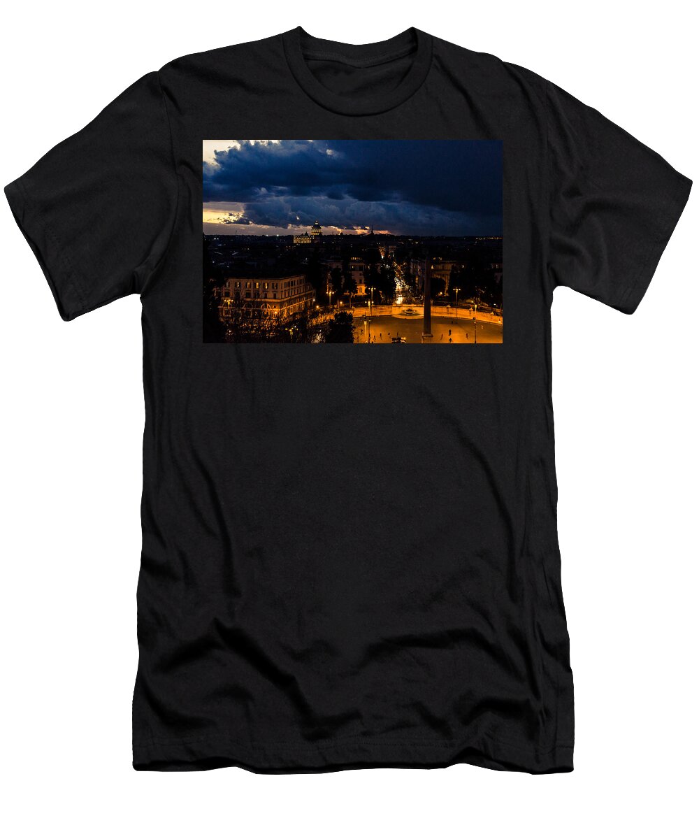 Cityscape T-Shirt featuring the photograph Rome cityscape at night by AM FineArtPrints