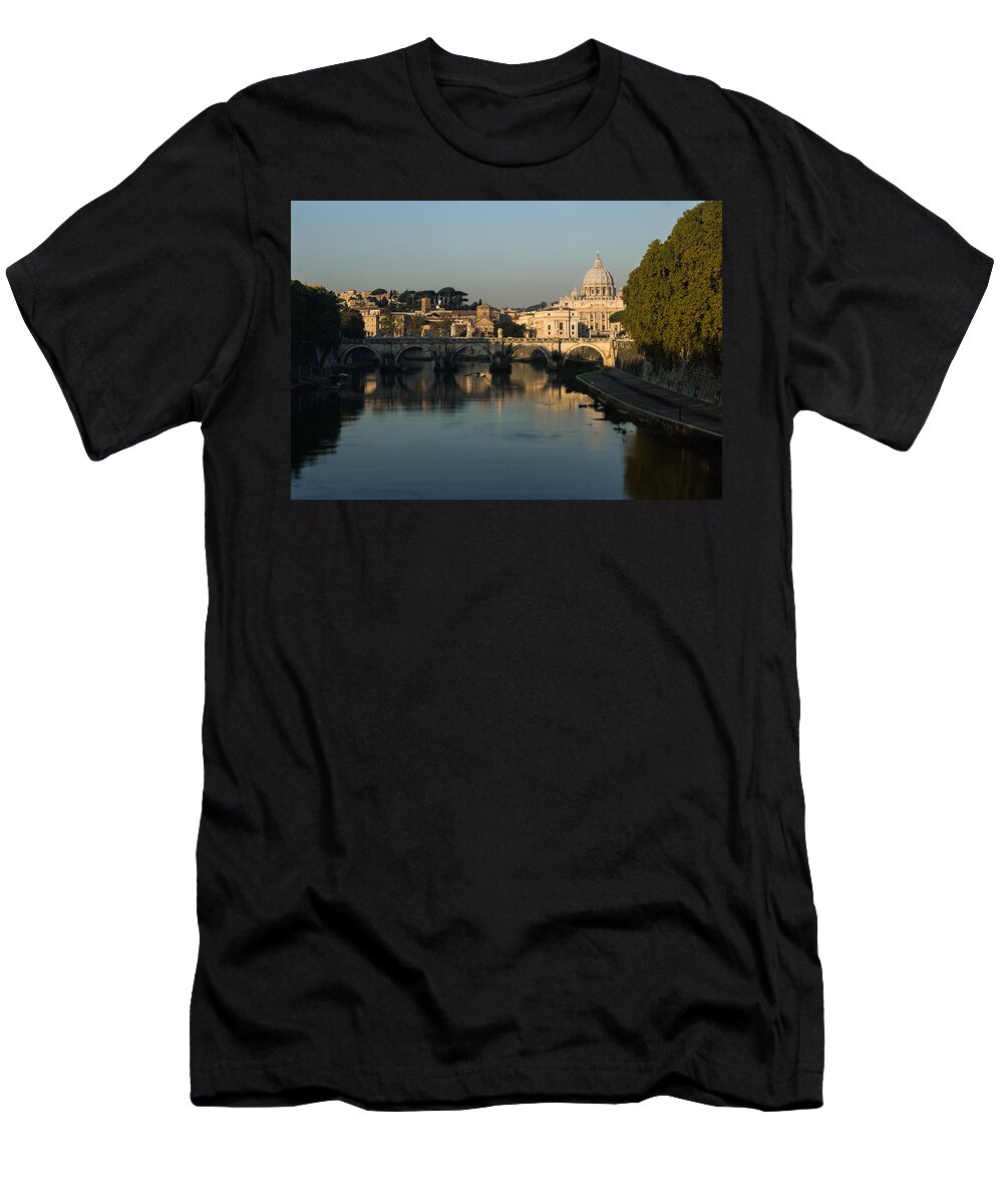 Rome T-Shirt featuring the photograph Rome - Iconic View of Saint Peter's Basilica Reflecting in Tiber River by Georgia Mizuleva