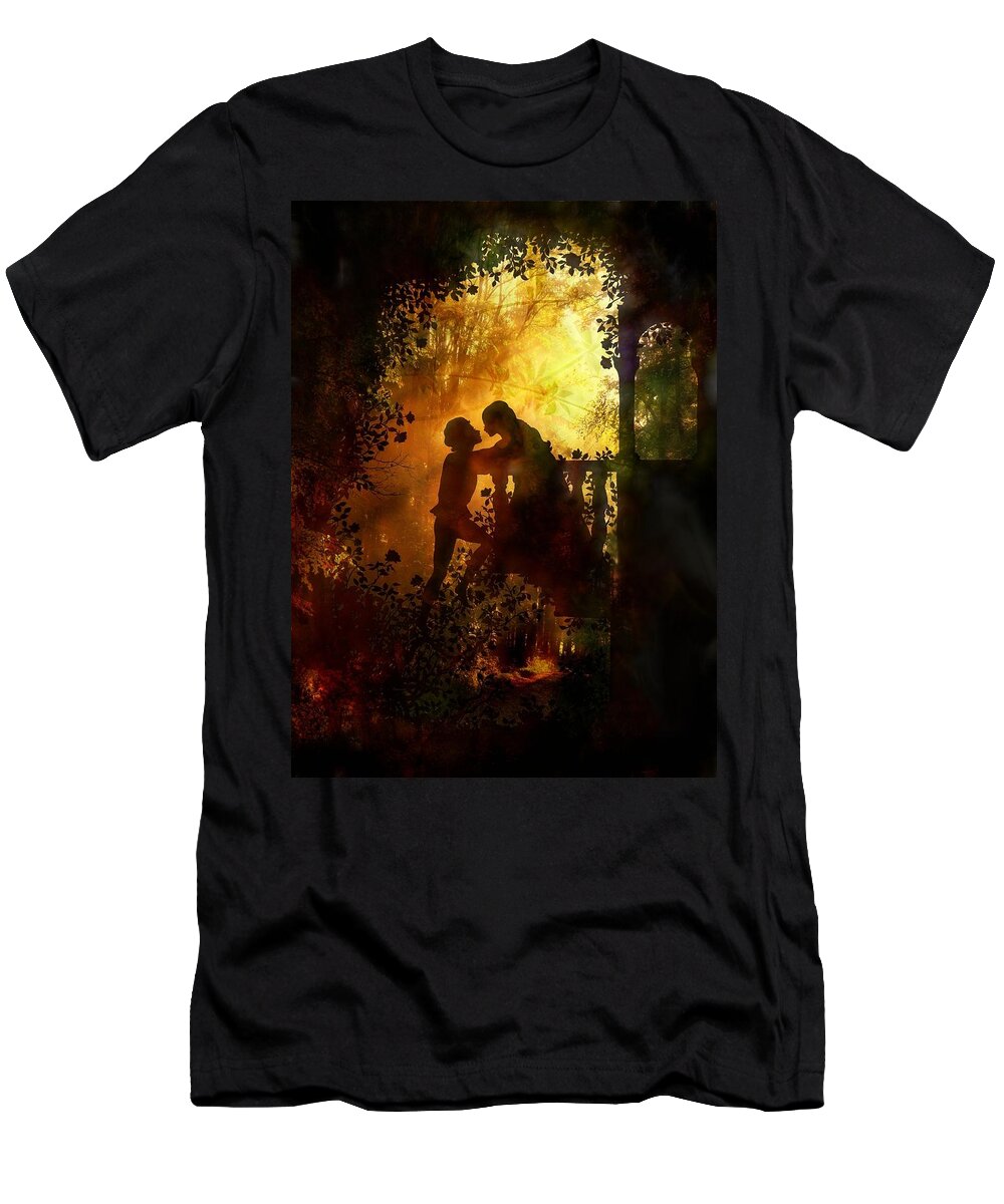 Romeo And Juliet T-Shirt featuring the digital art Romeo and Juliet - the love story by Lilia D