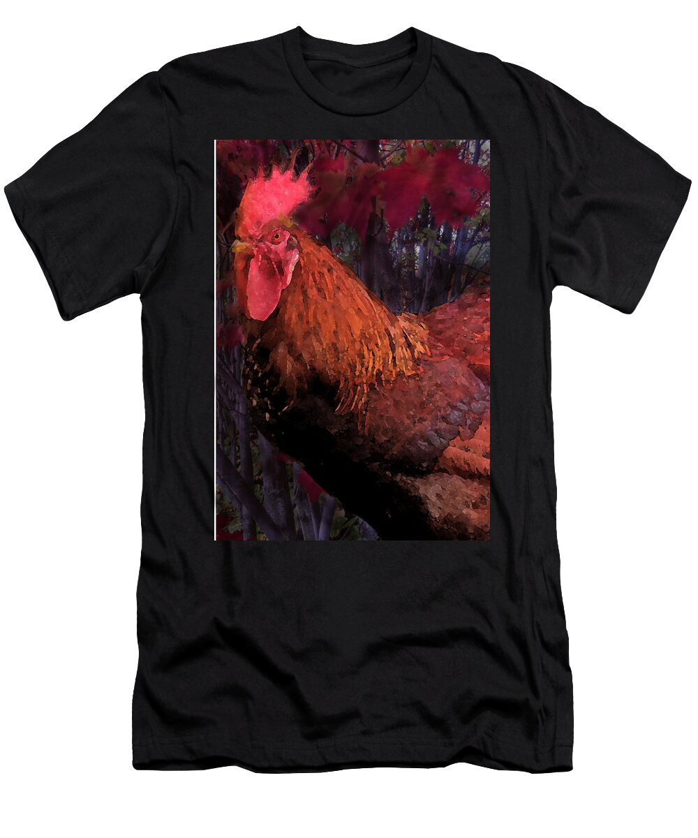 Rooster T-Shirt featuring the digital art Rooster In October by Ian MacDonald