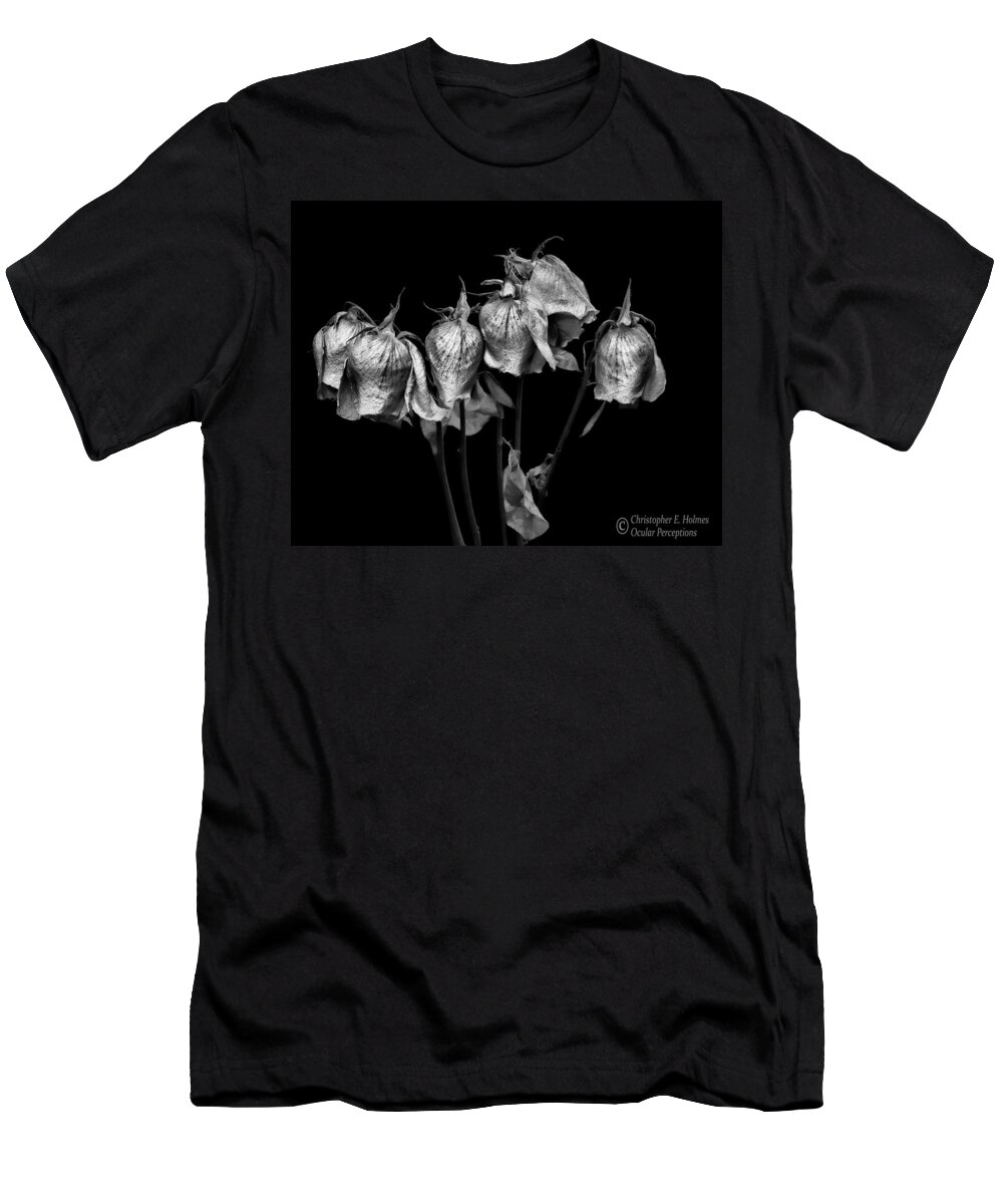 Christopher Holmes Photography T-Shirt featuring the photograph Roses of Memories Past - BW by Christopher Holmes