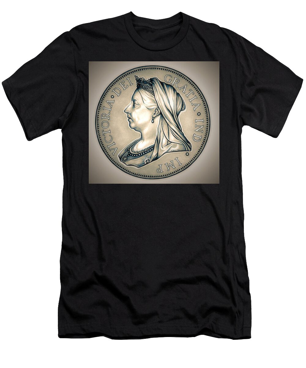 Coin T-Shirt featuring the drawing Royal Queen Victoria by Fred Larucci