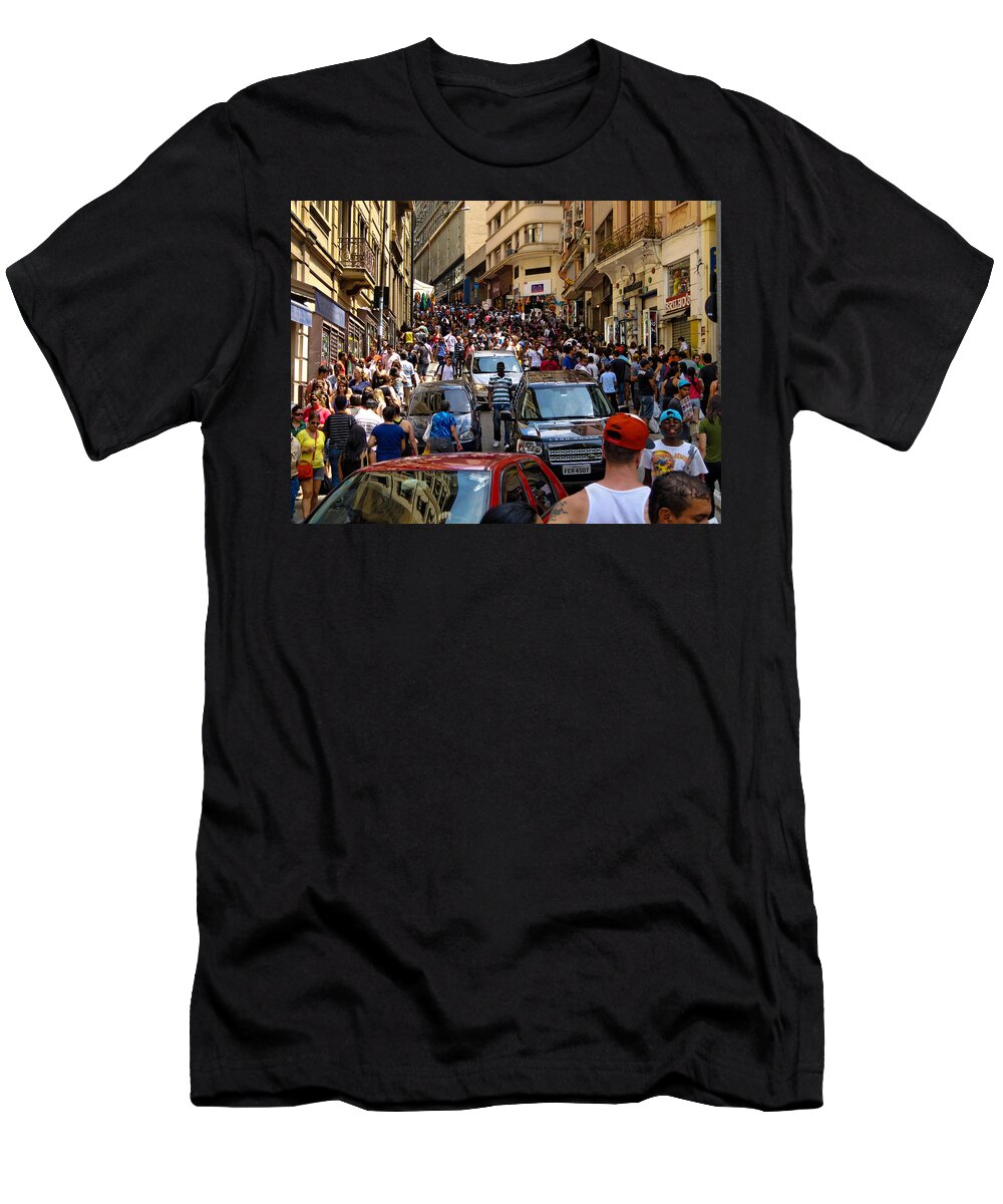 Rua Vinte Cinco De Marco T-Shirt featuring the photograph Rua 25 de Marco - Sao Paulo by Julie Niemela