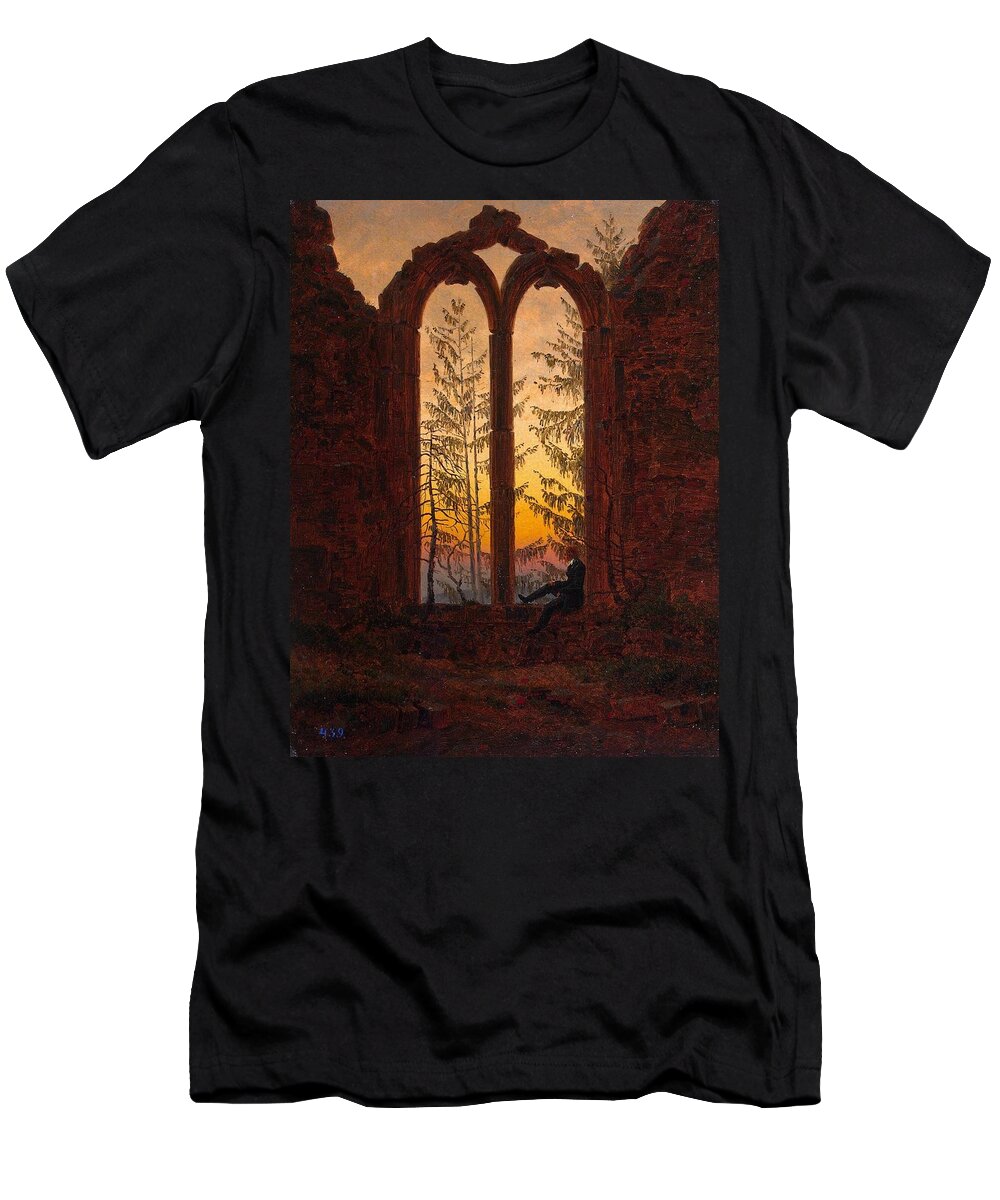 Caspar T-Shirt featuring the painting Ruins of the Oybin Monastery The Dreamer by Philip Ralley