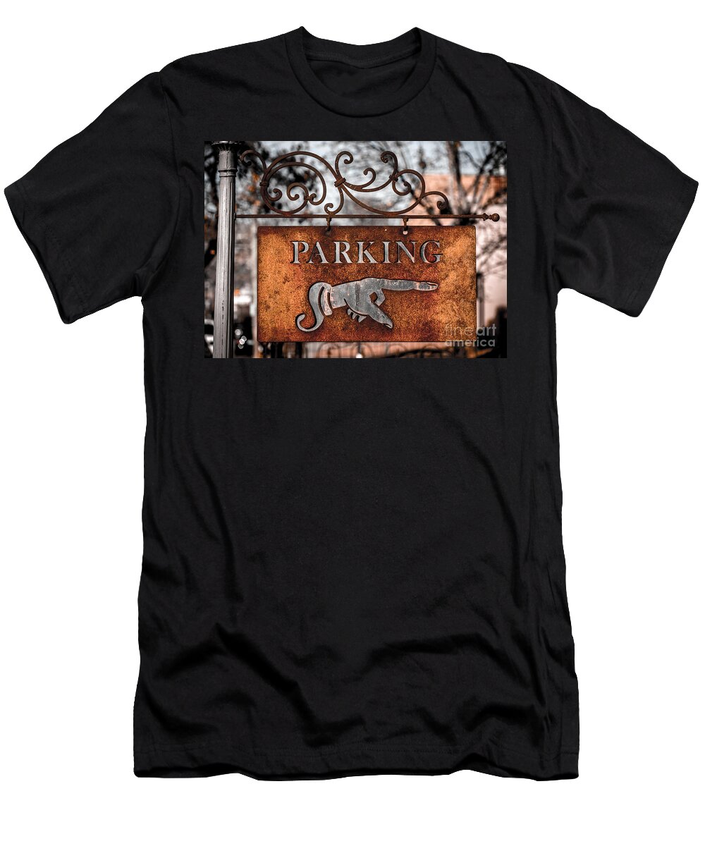 Rusty Vintage Iron Parking Sign T-Shirt by Gary Whitton - Pixels Merch