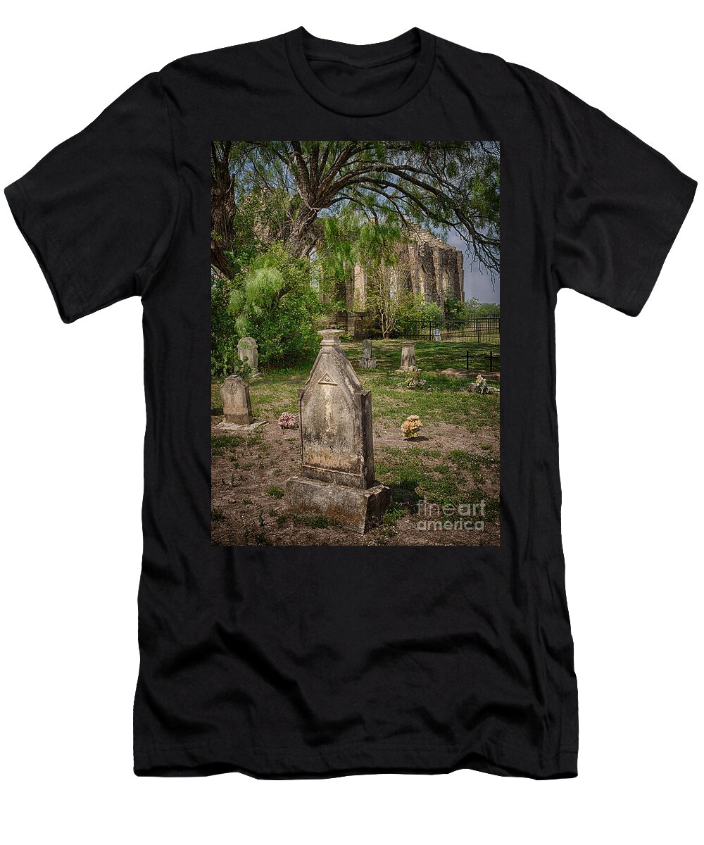 Saint Dominic Catholic Church And Cemetery T-Shirt featuring the photograph Saint Dominic Catholic Church and Cemetery by Priscilla Burgers